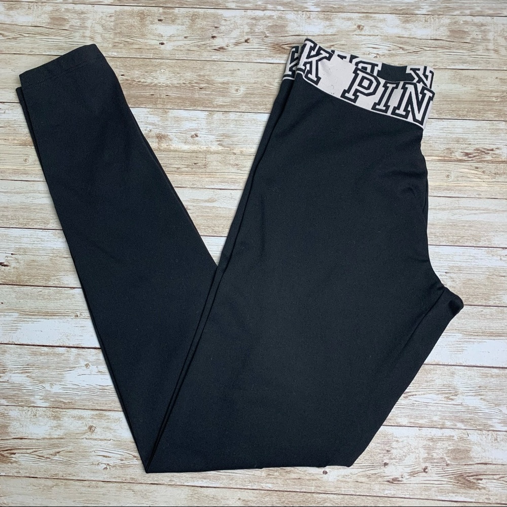 PINK Yoga Pants black with white waistband EUC S